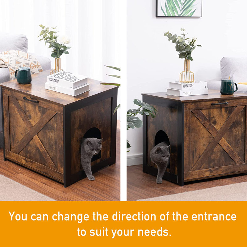 Tucker Murphy Pet Cat Litter Box Furniture Hidden Cat Litter Box Enclosure Reversible Entrance Can Be On Left Or Right Side Indoor Cat Box Cabinet Wooden Cat Washroom End Table Nightstand